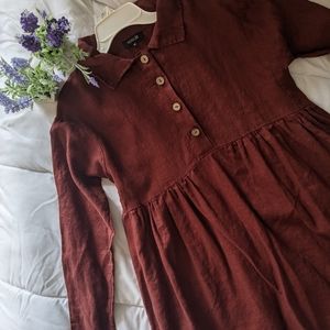 roolee babydoll maroon midi dress